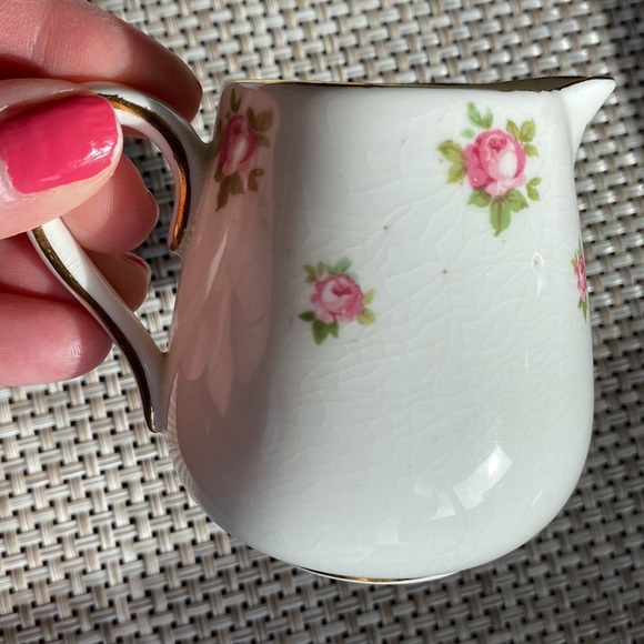 Vintage Crown Staffordshire Pink Roses Open Sugar & Creamer - Picture 9 of 11